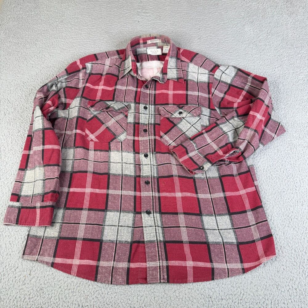 VINTAGE 80s Plaid Flannel Shirt XL Red Plaid Button Front Sears The Mens Store